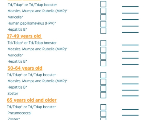 Adult Vaccine Schedule Poster with Checkbox